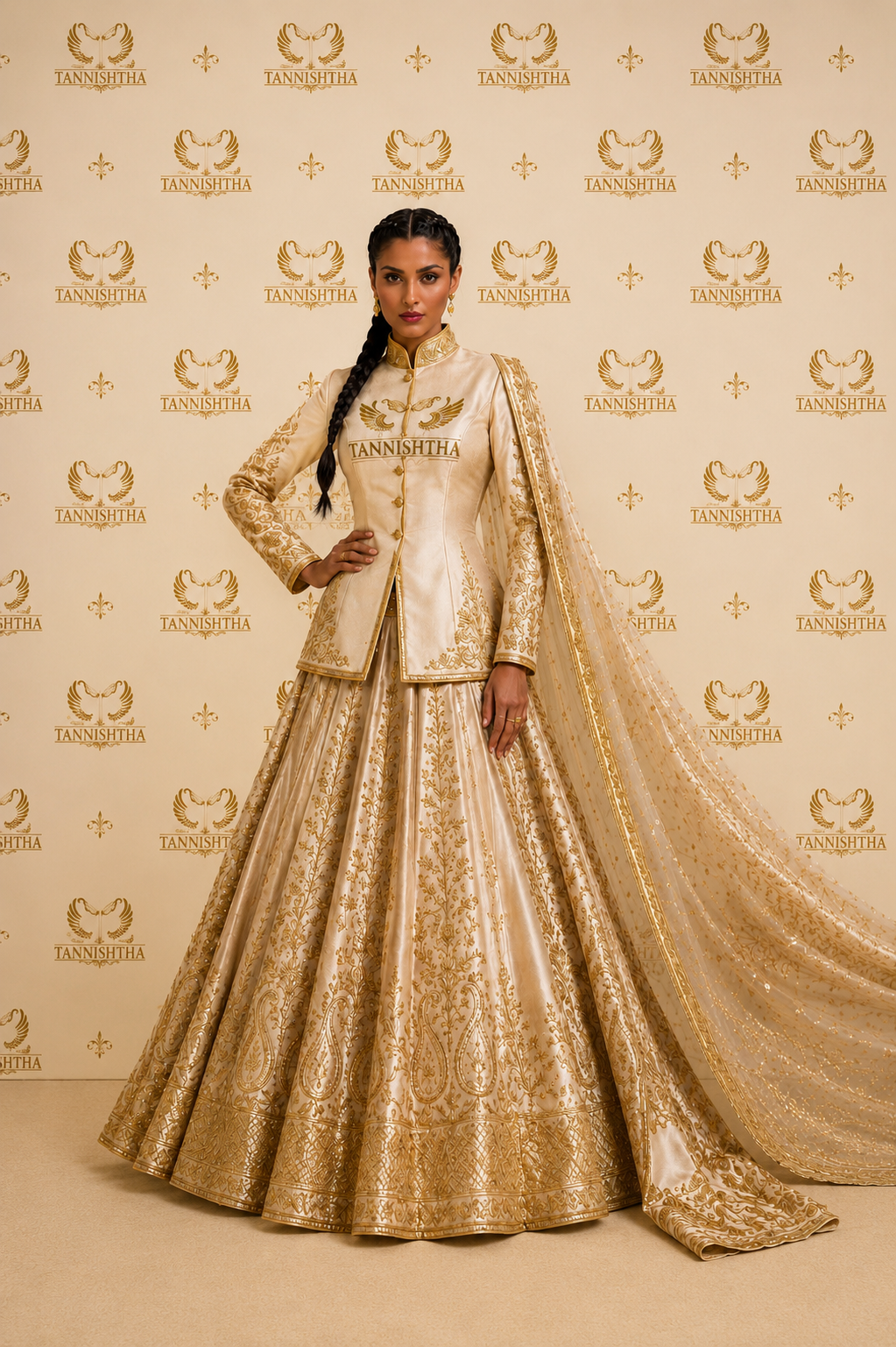 Royal Ivory & Gold Embroidered Lehenga Set with Regal Jacket