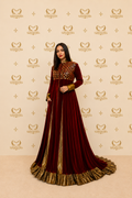 Royal Burgundy Velvet Couture Gown with Golden Embellishments