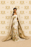 Luxury Ivory Couture Gown with Embroidered Regal Cape