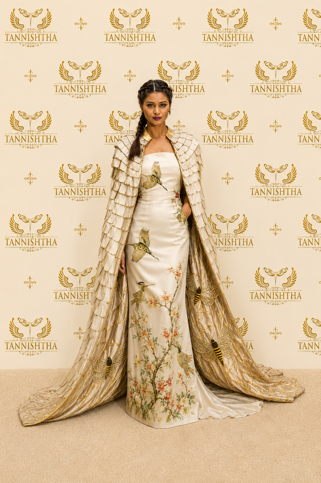 Luxury Ivory Couture Gown with Embroidered Regal Cape