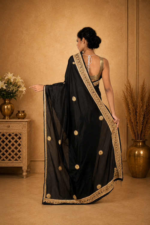 Elegant Black Designer Saree with Golden Embellished Border