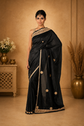 Elegant Black Designer Saree with Golden Embellished Border