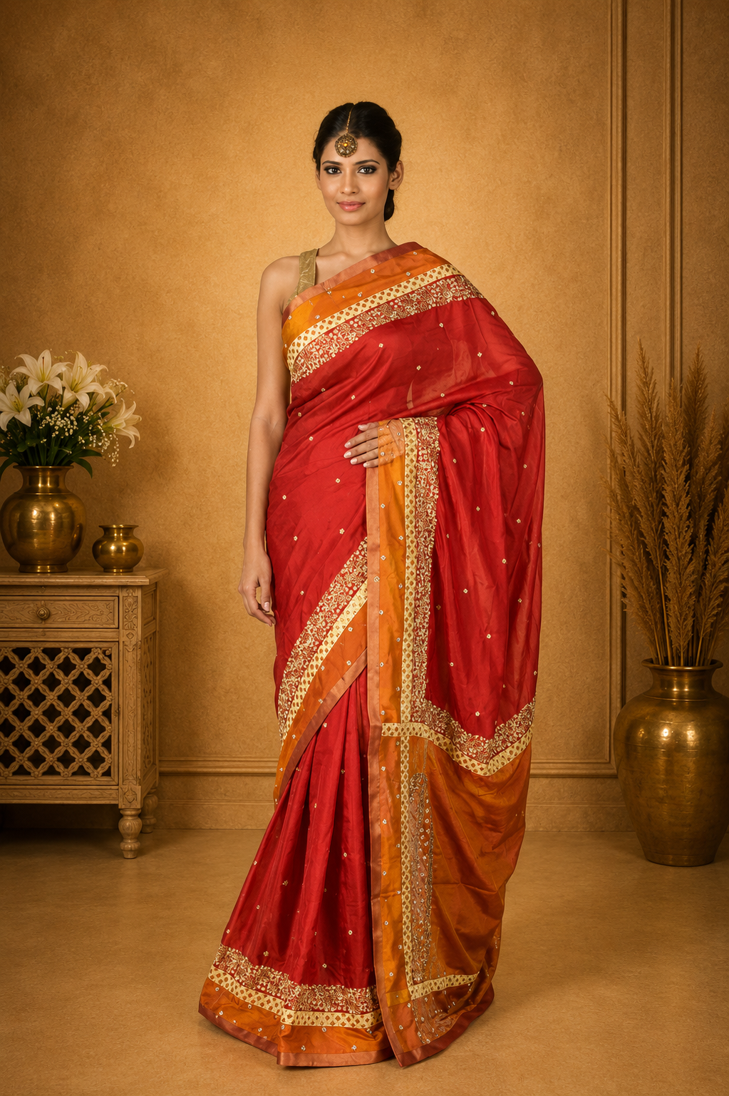 Graceful Rust Orange Designer Saree with Embellished Border