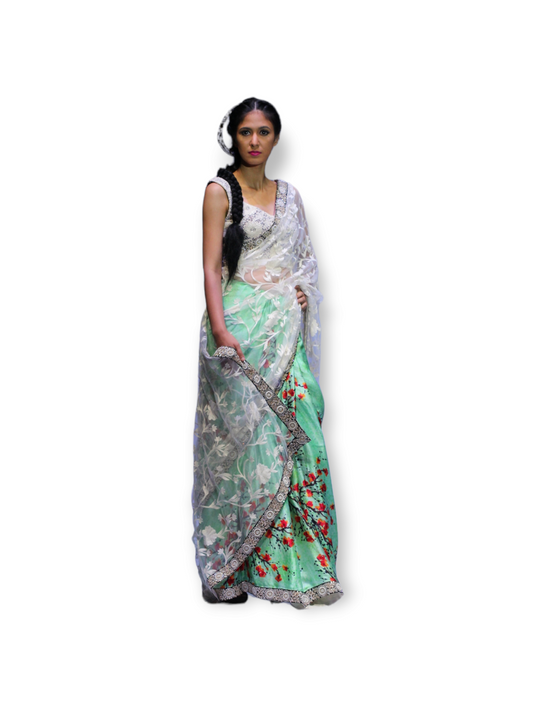 Ivory Green Saree