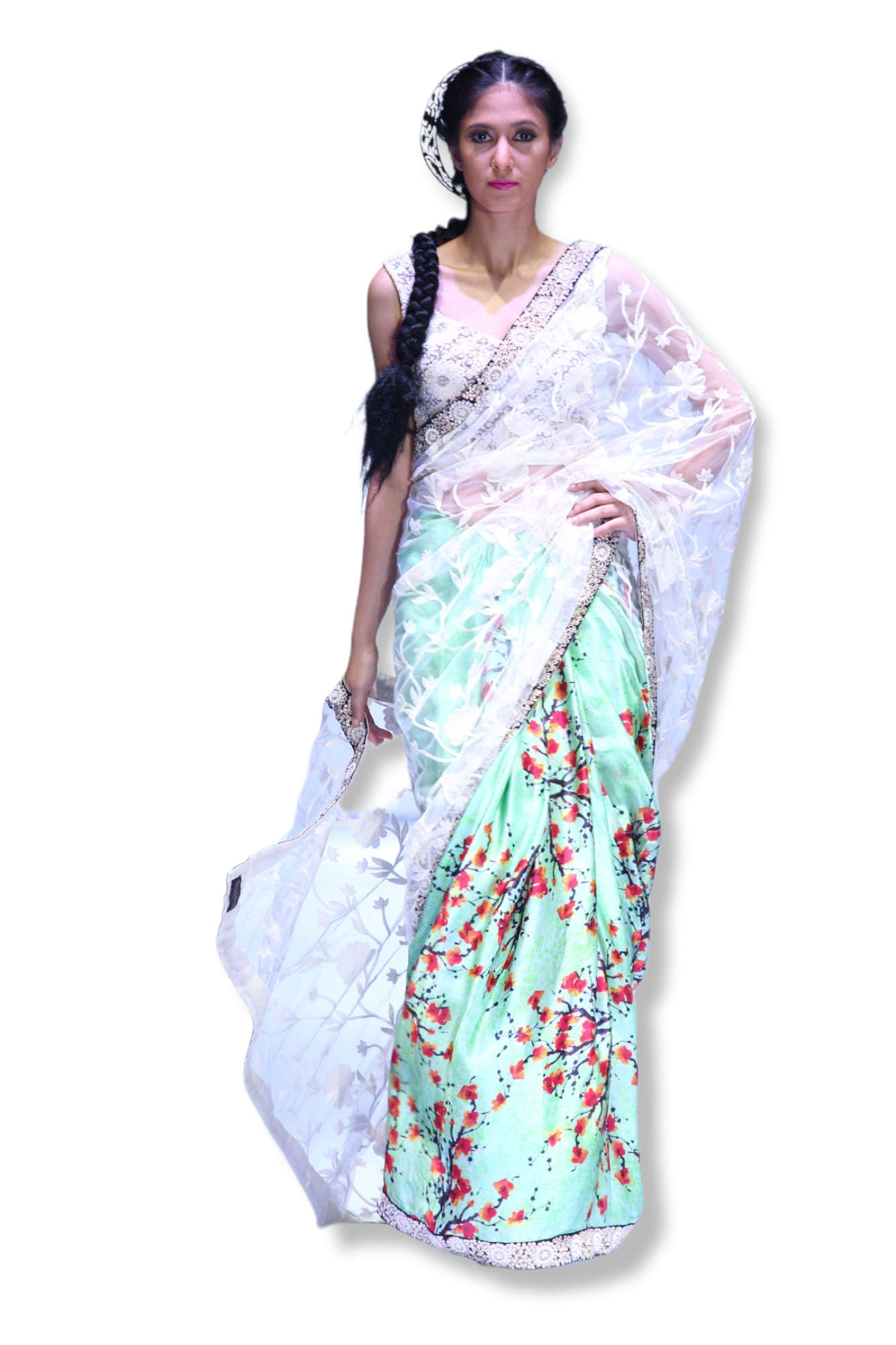 Ivory Green Saree