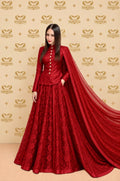 Regal Crimson Couture Lehenga Set with Structured Jacket & Embellished Cape